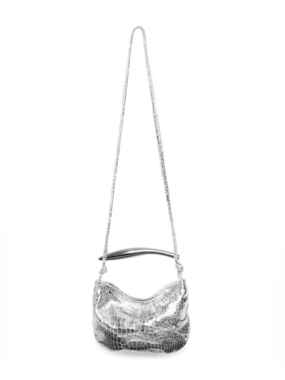 NWT Walter Baker Silver Croc-Embossed Shoulder Bag